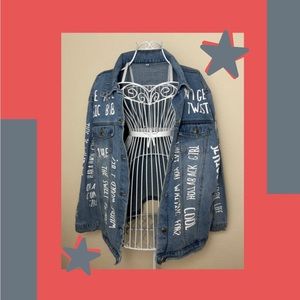 RARE xl gwen steffani L.A.M.B song title denim jacket